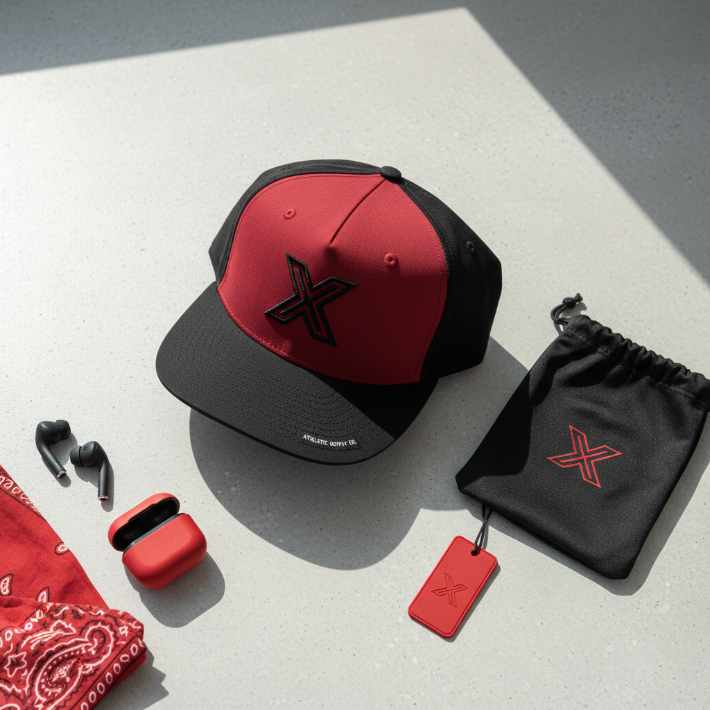 Premium Sports Fitted Hat Flat Lay